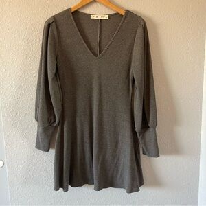 Her Entire Name Says Grace Ribbed Knit Puff Sleeve Mini Dress Gray Size Small